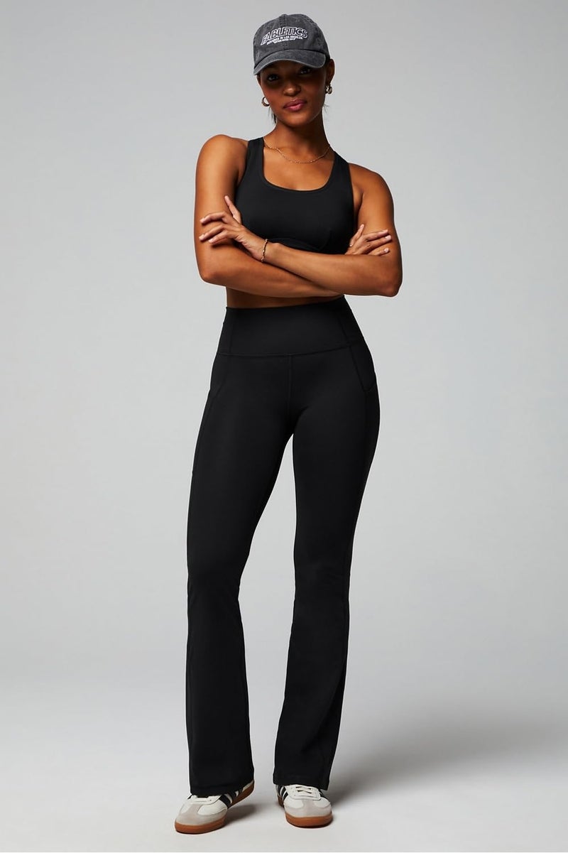 Fabletics Women's Oasis Pureluxe High-Waisted Pocket Kick Flare, Light Compression, Buttery Soft, L, Black - Image 2