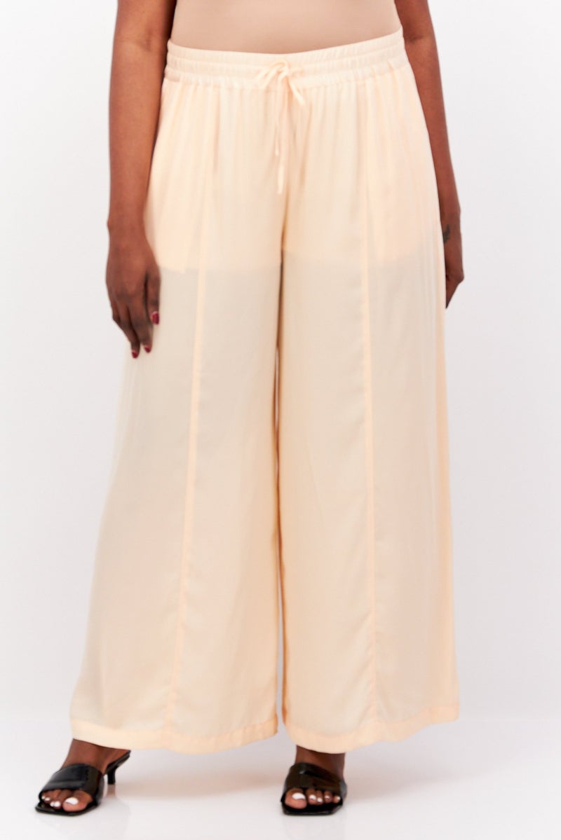 Nina Parker Women Plus Size Plain Wide Leg Palazzo Pants, Peach  - Image 1