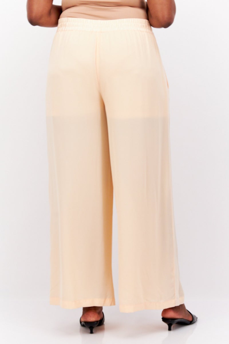 Nina Parker Women Plus Size Plain Wide Leg Palazzo Pants, Peach  - Image 2