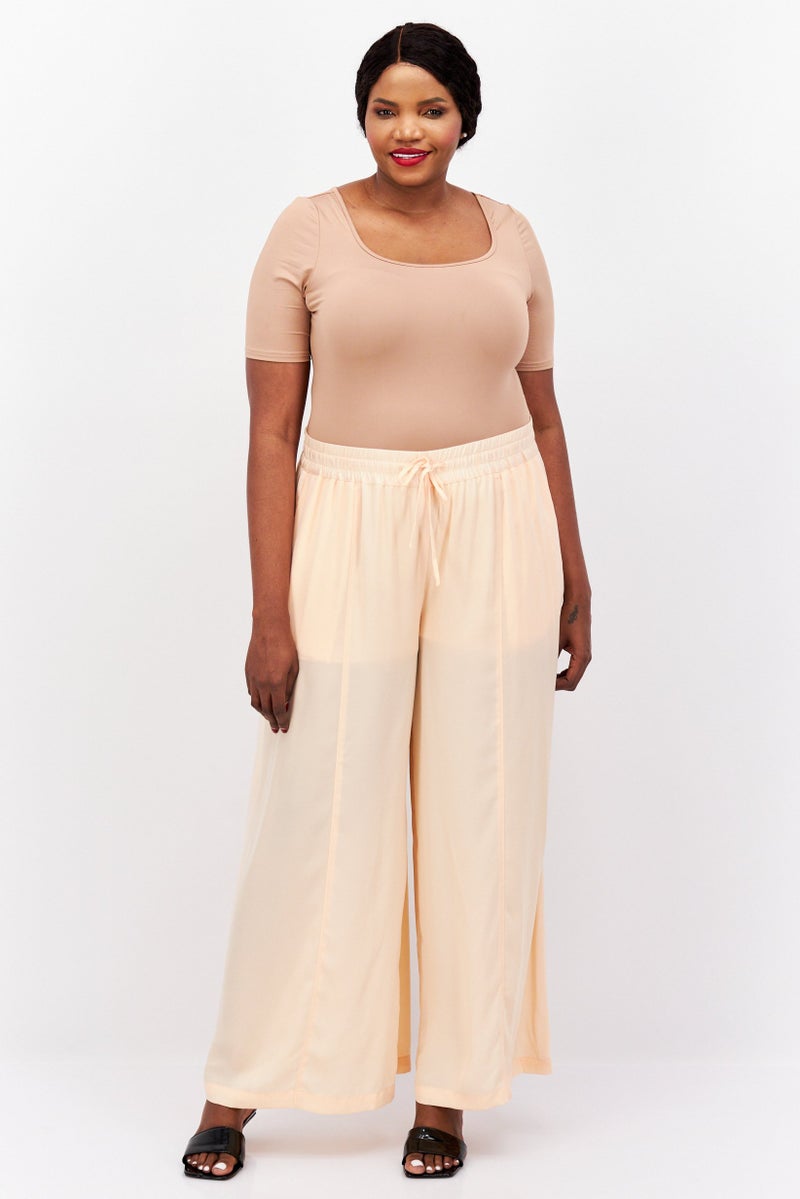 Nina Parker Women Plus Size Plain Wide Leg Palazzo Pants, Peach  - Image 3