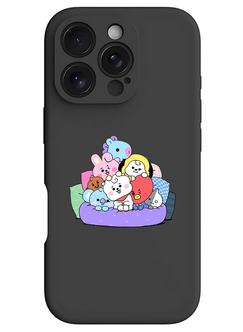 Theodor iPhone 16 Pro Max Black Protective Slim Fit Case Liquid Silicone Cover with Full Body Protection Anti-Scratch Shockproof Case For iPhone - cute pets - Image 1