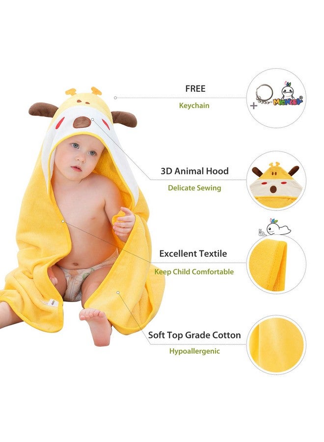 MICHLEY Animal Hooded Baby Bath Towel Toddler Premium Cotton Absorbent Washcloth for Girls Boys 0-6T, Giraffe - Image 2