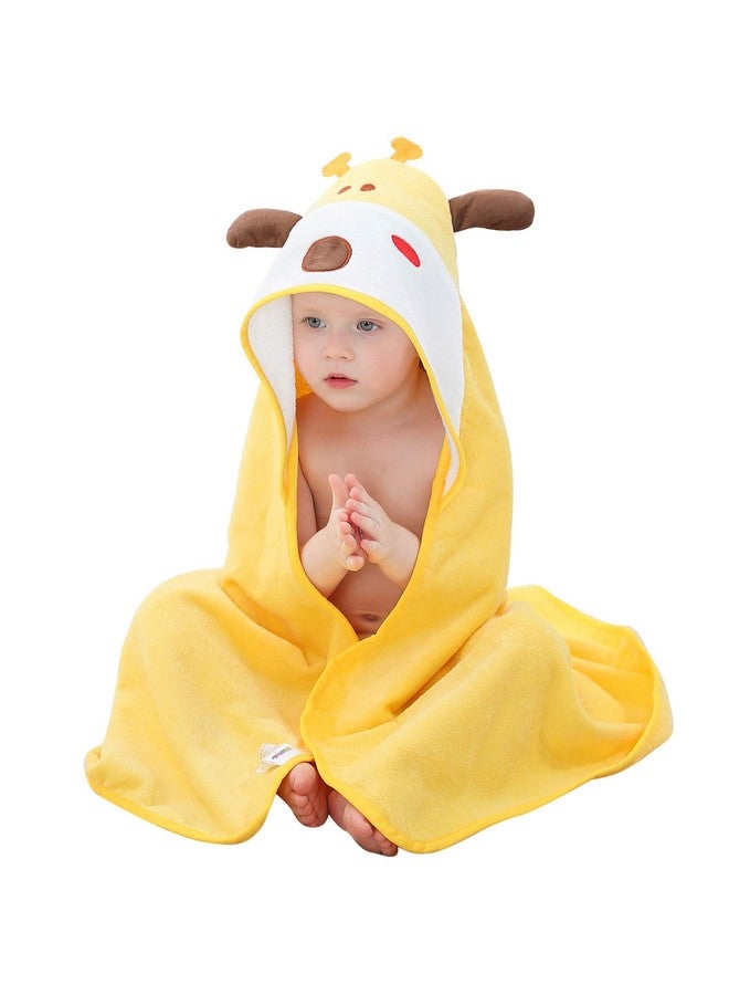 MICHLEY Animal Hooded Baby Bath Towel Toddler Premium Cotton Absorbent Washcloth for Girls Boys 0-6T, Giraffe - Image 1