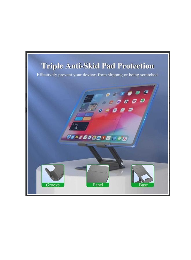 Minthouz Tablet Stand, Adjustable & Foldable Tablet Holder, Compact Aluminum Phone Stand with Anti-Slip Pads, Compatible with All 4.7 -12.9 inches Mobile Phones/E-Readers/ Tablets/ Ultrabooks - Gray - Image 3