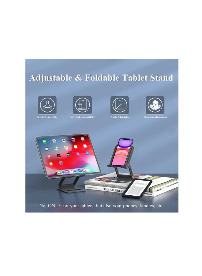 Minthouz Tablet Stand, Adjustable & Foldable Tablet Holder, Compact Aluminum Phone Stand with Anti-Slip Pads, Compatible with All 4.7 -12.9 inches Mobile Phones/E-Readers/ Tablets/ Ultrabooks - Gray - Image 5