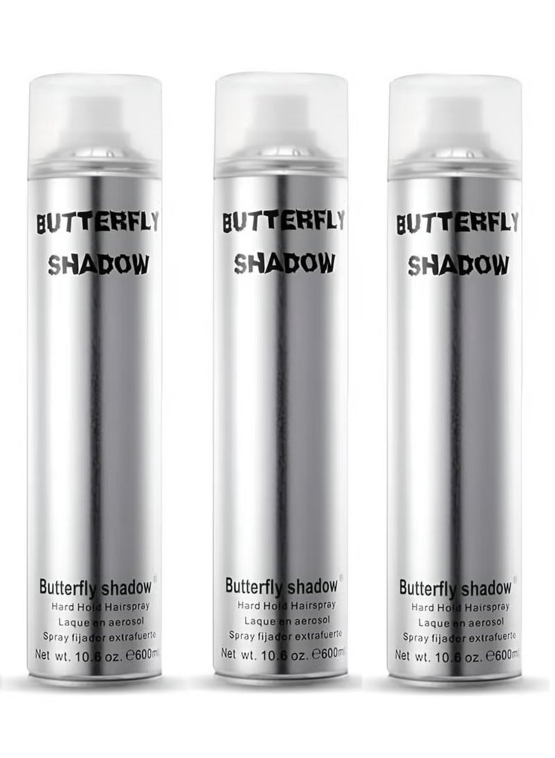 Butterfly Shadow Pack of 3 Butterfly Shadow Hair Spray Hard Hold, Long Lasting, Non-Sticky, Moisture, Resistant (3 x 600ml )  - Image 1