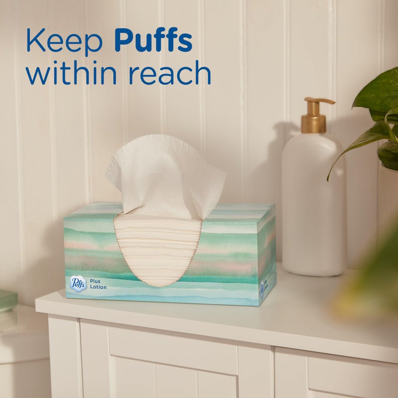 Puffs Plus Lotion Facial Tissues, 4 Family Boxes, 124 tissues per Box, Allergies and Colds - Image 5