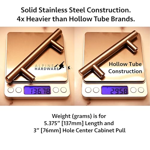ALPINE HARDWARE Premium Solid Euro Style Bar Handle Pull-25Pack-3 inch Hole Center & 5 3/8 inch Length-Heavy Stainless Steel Bar Handle Pull with a Matte Nickel Finish-American Owned Cabinet Hardware - Image 3