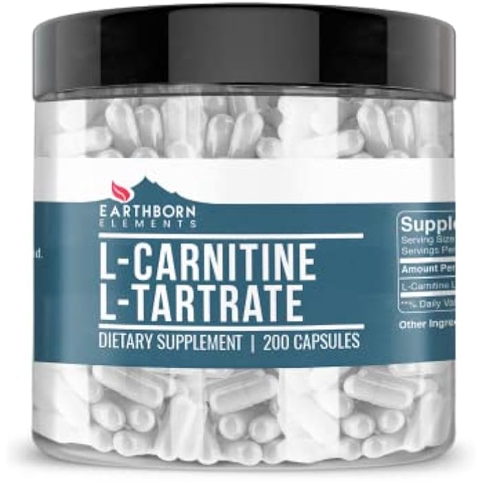 Earthborn Elements L-Carnitine Tartrate, 200 Capsules, No Magnesium or Rice Fillers, No Additives, Gluten-Free, Undiluted - Image 1