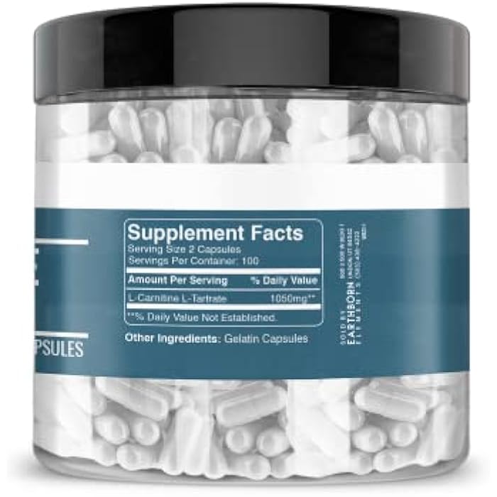 Earthborn Elements L-Carnitine Tartrate, 200 Capsules, No Magnesium or Rice Fillers, No Additives, Gluten-Free, Undiluted - Image 3