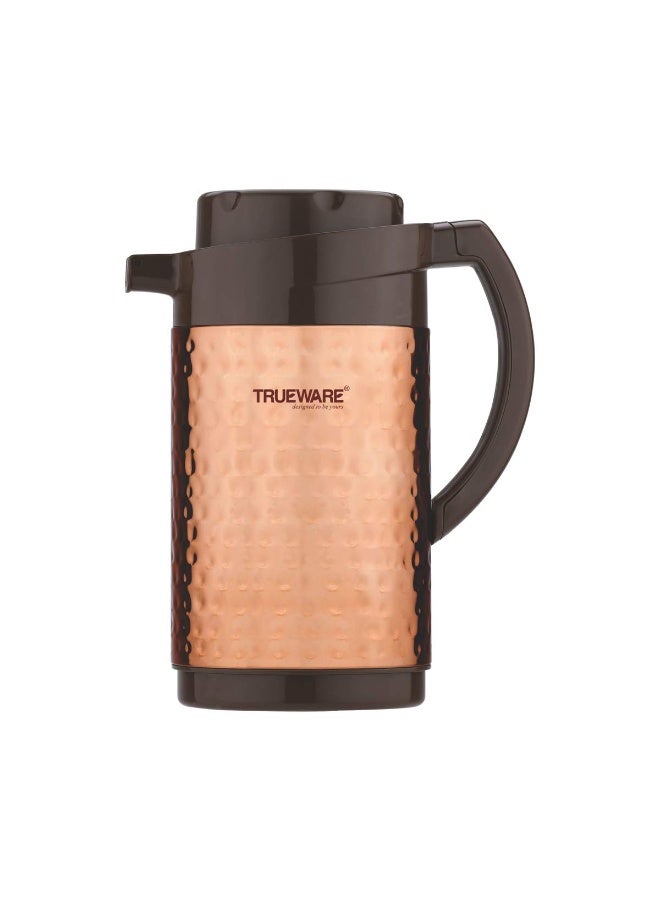 Trueware Thrush 1200 Insulated Flask - 1000 Ml | Insulated Tea Pot Kettle Thermos Water Jug | Hot & Cold | Leak-Proof Lid | Thermoware | Food Grade Plastic | 100% Stainless Steel | Lightweight BPA-Free | Wide Mouth Design | Ideal for Office, Travel | Copper Hammered Finish - Image 1