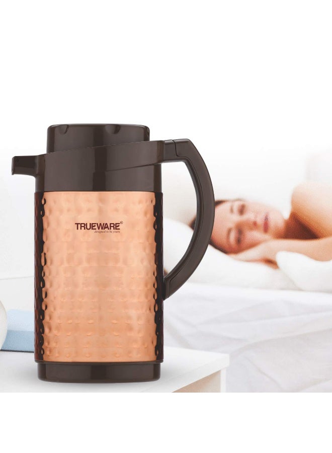 Trueware Thrush 1200 Insulated Flask - 1000 Ml | Insulated Tea Pot Kettle Thermos Water Jug | Hot & Cold | Leak-Proof Lid | Thermoware | Food Grade Plastic | 100% Stainless Steel | Lightweight BPA-Free | Wide Mouth Design | Ideal for Office, Travel | Copper Hammered Finish - Image 3