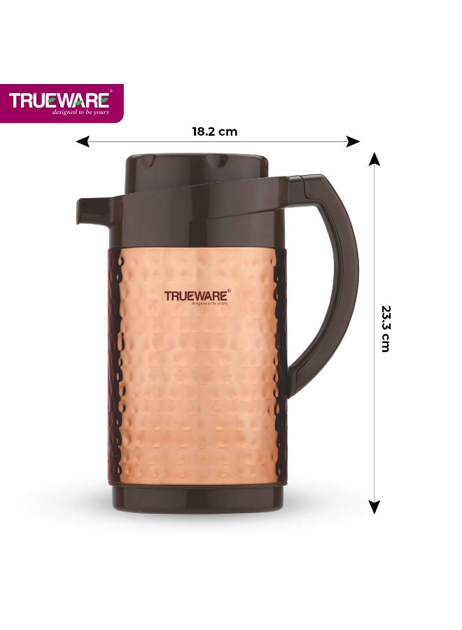 Trueware Thrush 1200 Insulated Flask - 1000 Ml | Insulated Tea Pot Kettle Thermos Water Jug | Hot & Cold | Leak-Proof Lid | Thermoware | Food Grade Plastic | 100% Stainless Steel | Lightweight BPA-Free | Wide Mouth Design | Ideal for Office, Travel | Copper Hammered Finish - Image 2