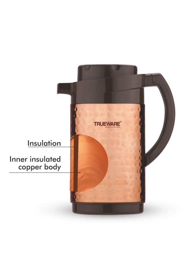 Trueware Thrush 1200 Insulated Flask - 1000 Ml | Insulated Tea Pot Kettle Thermos Water Jug | Hot & Cold | Leak-Proof Lid | Thermoware | Food Grade Plastic | 100% Stainless Steel | Lightweight BPA-Free | Wide Mouth Design | Ideal for Office, Travel | Copper Hammered Finish - Image 4