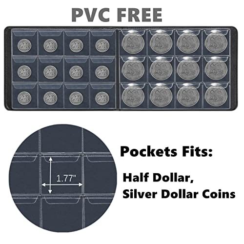 MUDOR Coin Collection Holder Book for Collectors, PVC FREE, 120 Pockets Collecting Storage Album Organizer Supplies for Half Dollar, Silver Dollar (120 Pockets) - Image 3