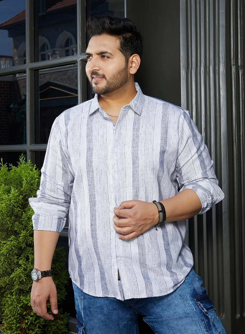 Instafab Plus Instafab Plus Men's Ash Grey Pincandy-Striped Regular Shirt For Casual Wear | Spread Collar | Long Cuffed Sleeves | Button Closure | Plus Size Shirt Crafted With Comfort Fit For Everyday Wear