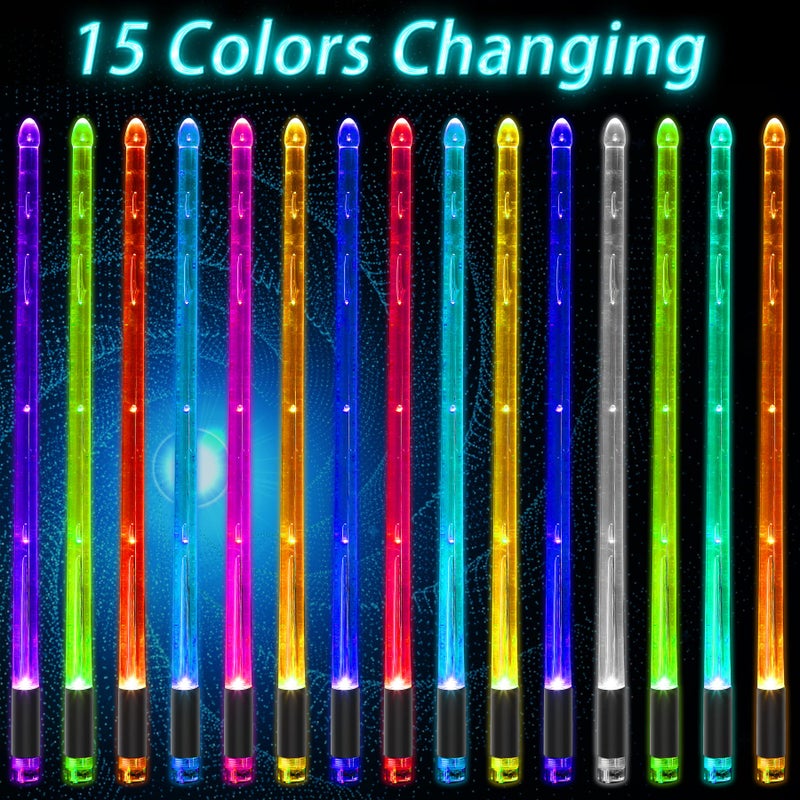Antner Rechargeable 15 Color Changing LED Light Up Drum Sticks Glow In The Dark Cool Drumsticks with Storage Bag for Adults Drummers Gifts - Durable Professional PC Polymer Material Drum Sticks - Image 5