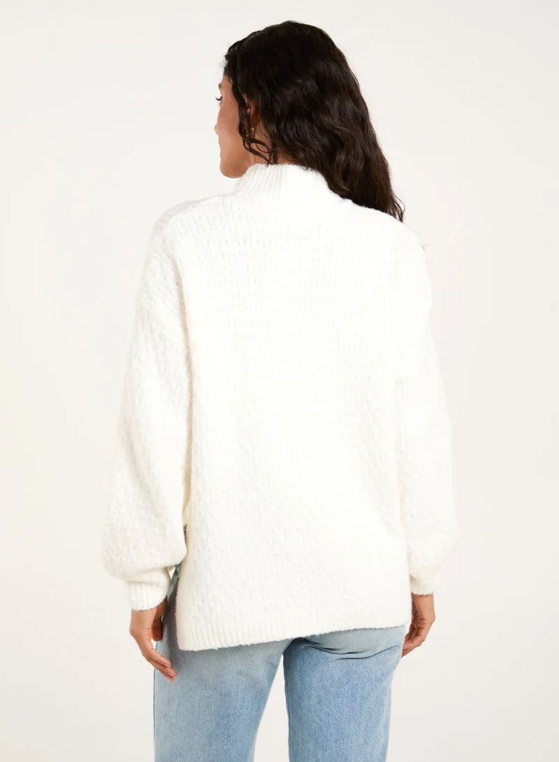 Blue Vanilla Textured High Neck Jumper