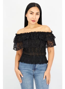 Women Off Shoulder Short Sleeves Eyelet Blouse, Black - pzsku/ZFD674D673F1399D863DEZ/45/_/1728397038/d8317ad6-d12f-4c18-99ca-ee6219291680