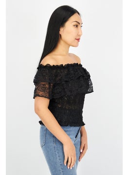 Women Off Shoulder Short Sleeves Eyelet Blouse, Black - pzsku/ZFD674D673F1399D863DEZ/45/_/1733062303/95f77fe6-01ec-4961-81ab-c5f1e70a57ad