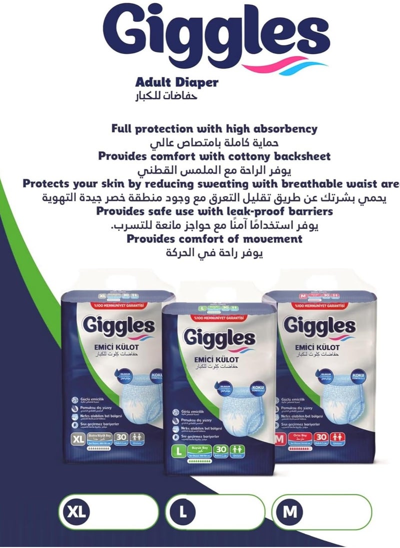 giggles Adult Culotte Diaper, Size Large, 30 Count Turkish Made Pants With Wetness Indicator And Odor Control  - Image 3