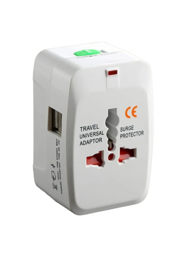 PROMASS All-in-One Universal Travel Adapter with USB & Type-C Ports - 2400mA - White