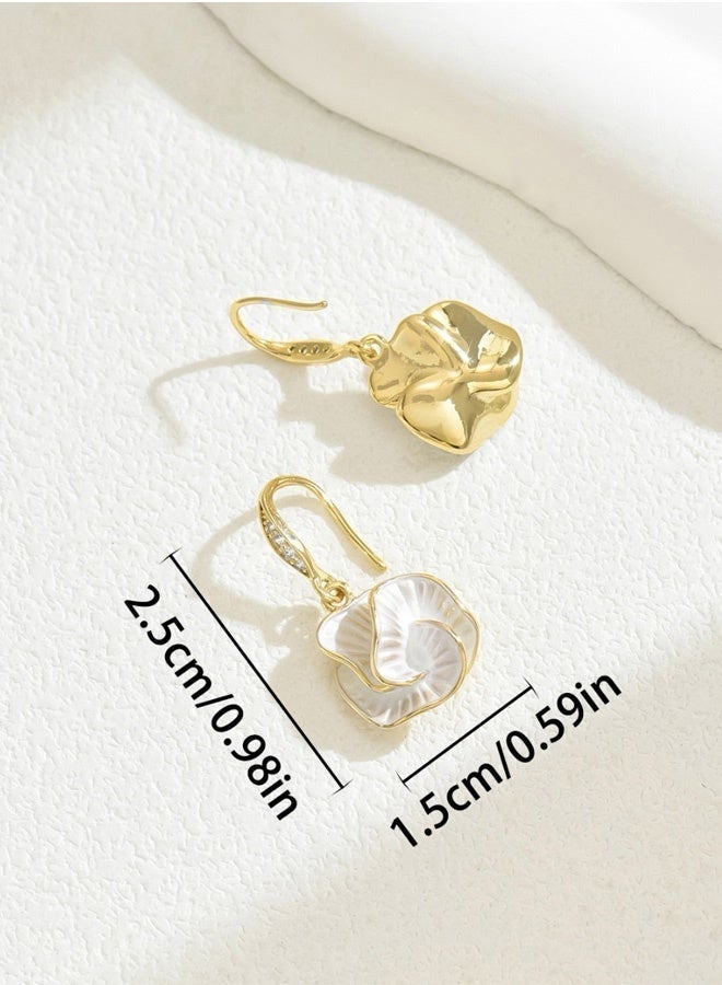 DAEVO Gold Plated White Enamel Camellia Floral Drop Earrings for Women - Image 5