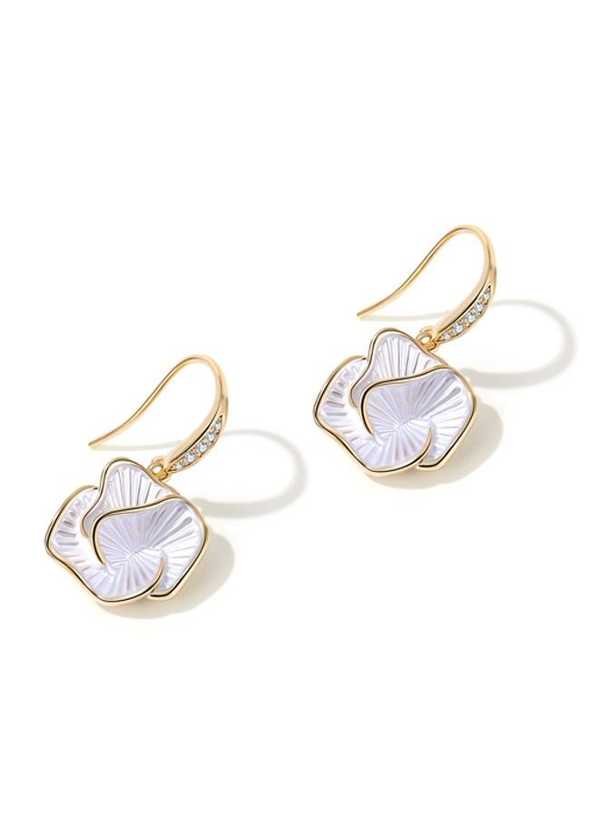 DAEVO Gold Plated White Enamel Camellia Floral Drop Earrings for Women - Image 4