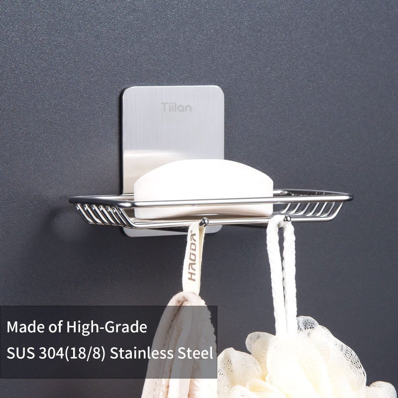 Tiilan Self Adhesive Bar Soap Dish for Shower, Bathroom Soap Holder Wall Mount – Stainless Steel, Silver - Image 2