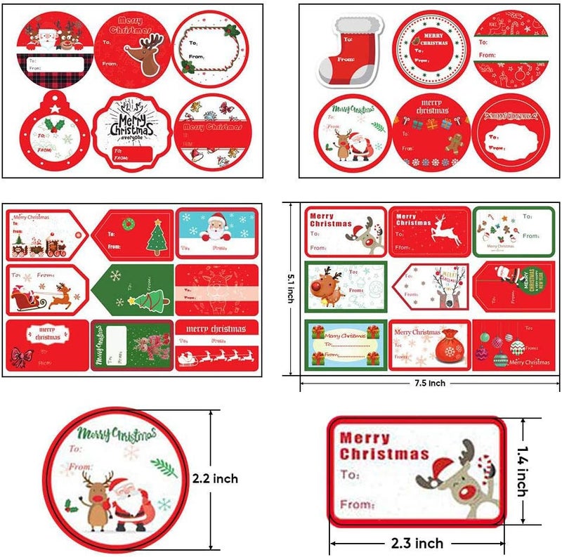 Phirosa 132 PCS Christmas Tags Stickers Self Adhesive Santa Snowmen Xmas Tree Deer Christmas Festival Birthday Wedding Holiday Decorative Presents Labels - Image 3