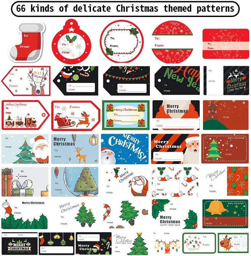 Phirosa 132 PCS Christmas Tags Stickers Self Adhesive Santa Snowmen Xmas Tree Deer Christmas Festival Birthday Wedding Holiday Decorative Presents Labels - Image 2