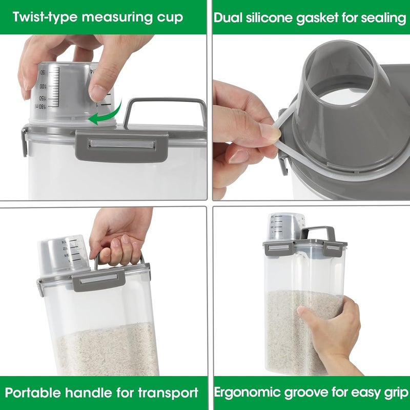 TBMax Rice Container Cereal Storage Container 2 Pack 5 Lbs, Kitchen Pantry Dry Food Storage Holder with Easy-Pouring Spout & Handy Cup, Small Pet Dog Cat Food Dispenser for Daily Feeding -Grey - Image 4