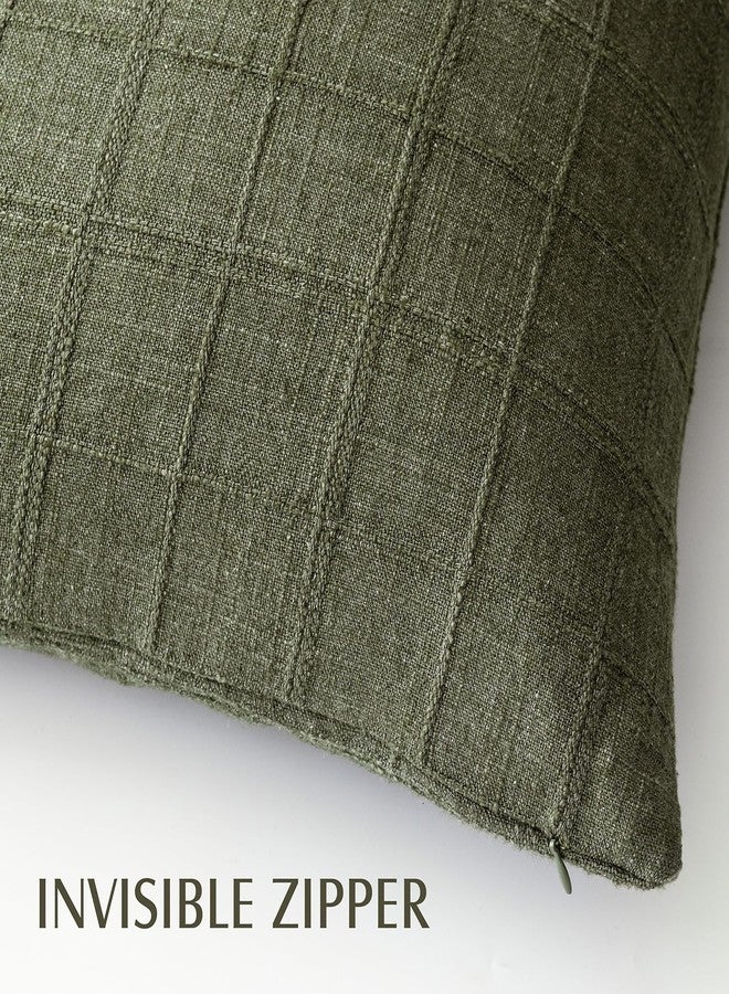 Foindtower Set of 1 Decorative Linen Check Throw Pillow Cover Neutral Farmhouse Lumbar Cushion Cover Modern Boho Home Decor for Sofa Chair Couch Bedroom Living Room,12×20 Inch,Olive Green - Image 3