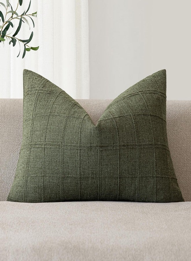 Foindtower Set of 1 Decorative Linen Check Throw Pillow Cover Neutral Farmhouse Lumbar Cushion Cover Modern Boho Home Decor for Sofa Chair Couch Bedroom Living Room,12×20 Inch,Olive Green - Image 1