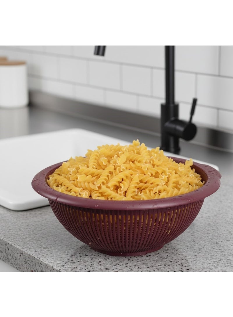 favilla 2-Piece Multi-Purpose Kitchen Colander Set – Large Colander + Strainer with Handle for Washing Fruits, Vegetables, and Kitchen Utensils – Dark Red - Image 4