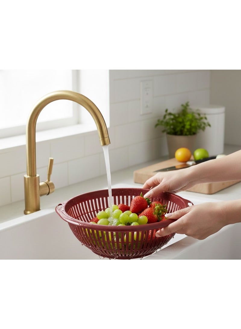 favilla 2-Piece Multi-Purpose Kitchen Colander Set – Large Colander + Strainer with Handle for Washing Fruits, Vegetables, and Kitchen Utensils – Dark Red - Image 3