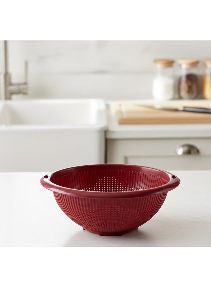favilla 2-Piece Multi-Purpose Kitchen Colander Set – Large Colander + Strainer with Handle for Washing Fruits, Vegetables, and Kitchen Utensils – Dark Red - Image 2
