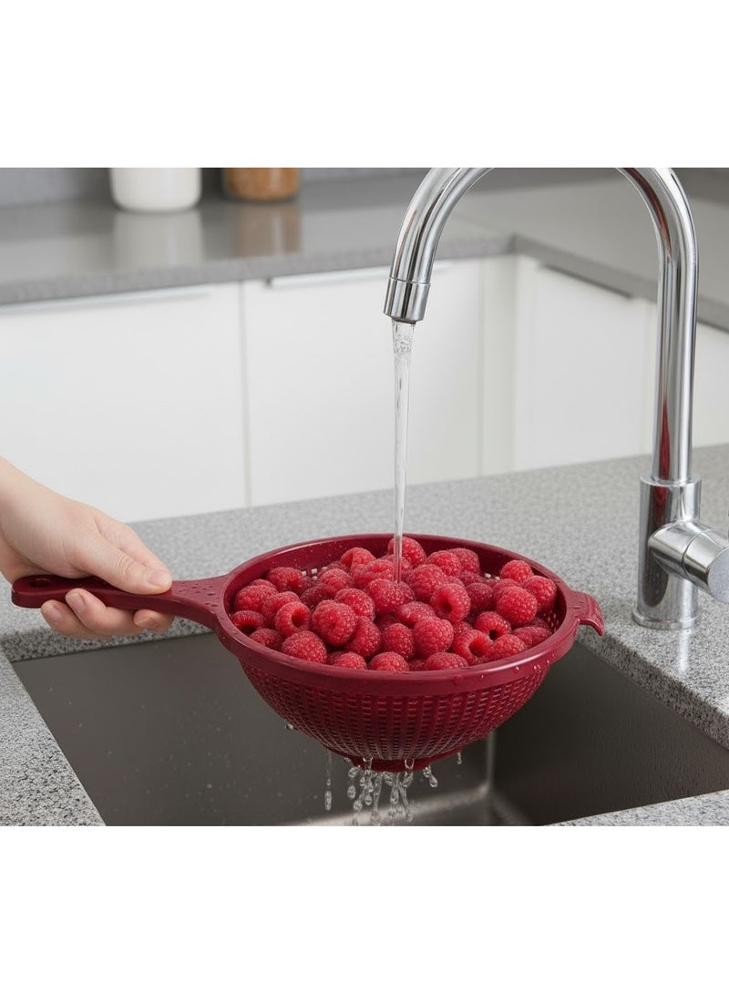 favilla 2-Piece Multi-Purpose Kitchen Colander Set – Large Colander + Strainer with Handle for Washing Fruits, Vegetables, and Kitchen Utensils – Dark Red - Image 5