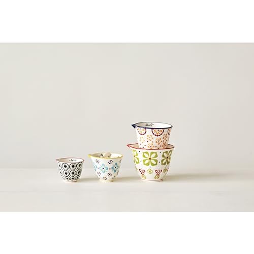 Creative Co-Op Floral Hand Stamped Stoneware Measuring Cups (Set of 4 Sizes/Designs) - Image 3