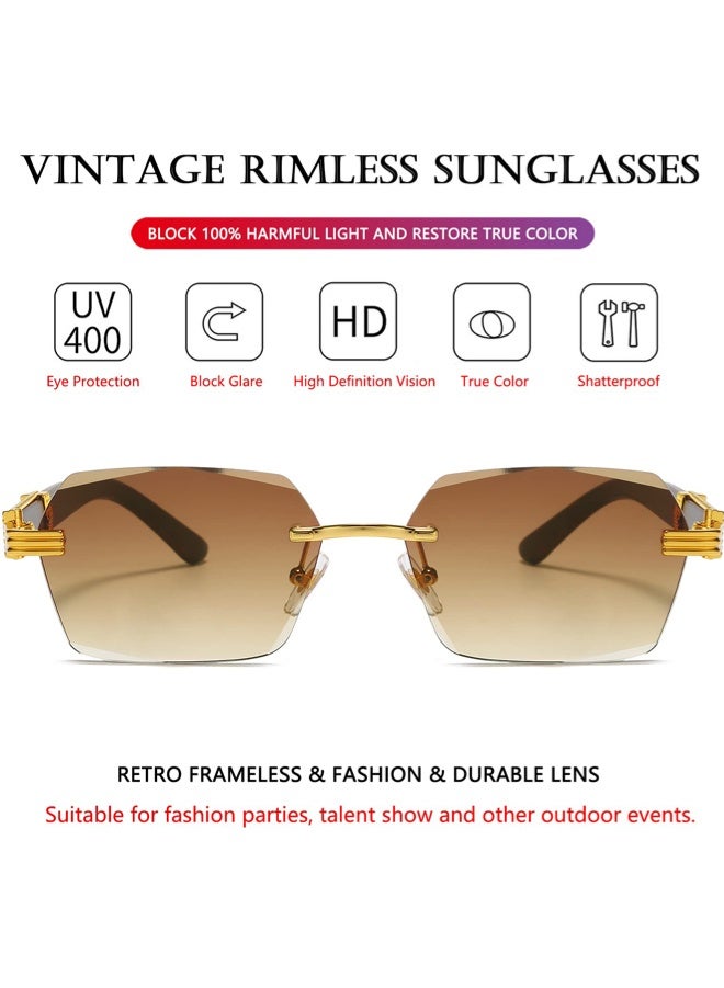 CHUNHUA Retro Rimless Vintage Sunglasses – UV400 Protection Unisex Square Tinted Glasses for Men & Women - Image 3