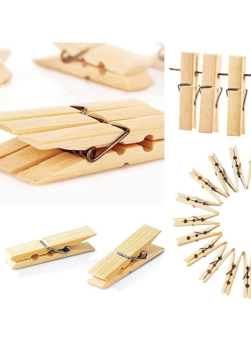 100 Pack Wooden Clothespins | Rust & Stain Resistant Bamboo Clothes Pegs | Durable, Eco-Friendly, Strong Grip Clips for Clothesline, Home, Kindergarten & DIY - Image 2