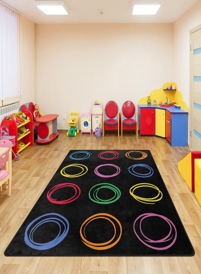 Engree Kids Rug, Classroom Carpets Playmat Rugs, 5x7 Ft Kids Carpet with Rubber Backing, Colorful Circles Children's Classroom Seating Rug Nursery Rugs for Kids Room, Playroom or Elementary, Black, Seats 12 - Image 5
