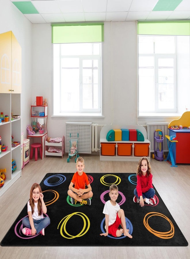 Engree Kids Rug, Classroom Carpets Playmat Rugs, 5x7 Ft Kids Carpet with Rubber Backing, Colorful Circles Children's Classroom Seating Rug Nursery Rugs for Kids Room, Playroom or Elementary, Black, Seats 12 - Image 4