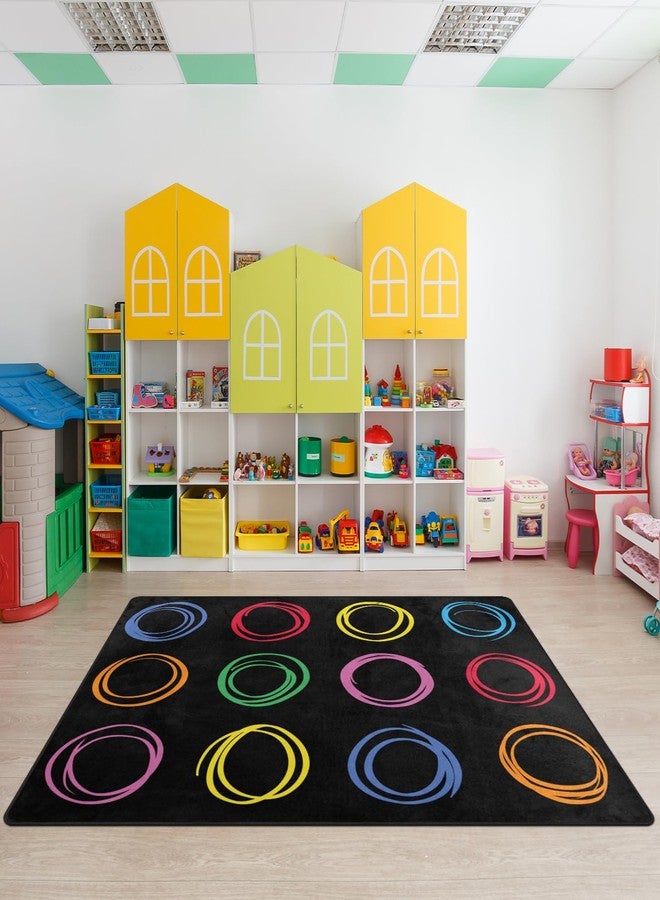 Engree Kids Rug, Classroom Carpets Playmat Rugs, 5x7 Ft Kids Carpet with Rubber Backing, Colorful Circles Children's Classroom Seating Rug Nursery Rugs for Kids Room, Playroom or Elementary, Black, Seats 12 - Image 1