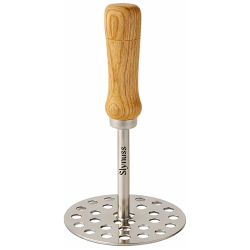 Slynuss ® | Potato Masher Stainless Steel | Pav Bhaji Smasher for Kitchen with Wooden Handle | Potato Smasher | Kitchen utilities | Pack of 1| (Round-Size-3), 8.5 CM - Image 1