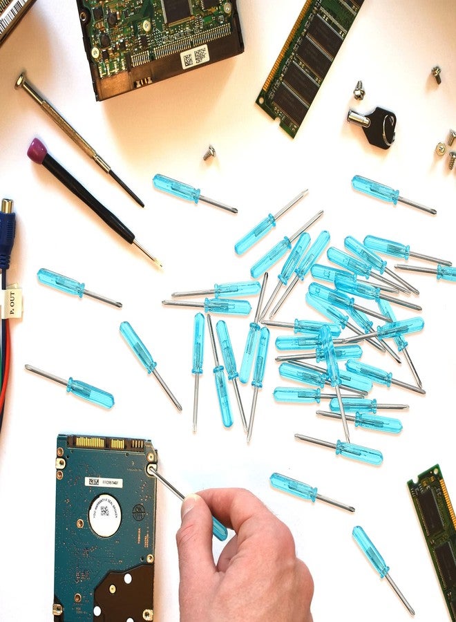 Shimeyao 100 Pcs Pocket Screwdriver Mini Tops Tiny 2.0 mm Pocket Cross Eyeglass Screwdriver with Blue Handle for Watches Cellphone HDD Camera Laptop Repair Tool (Cross) - Image 5