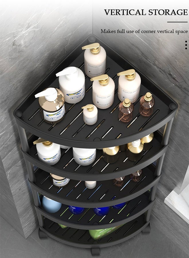 DUNISO 5-Layer Shower Caddy Corner Shelves, Waterproof Bathroom Corner Stand,Rust Proof Organizers Shelf with Wheels,Multi-purpose Storage Rack for Kitchen,Bedroom and Laundry - Image 4