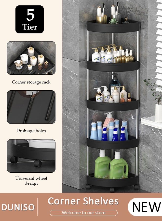 DUNISO 5-Layer Shower Caddy Corner Shelves, Waterproof Bathroom Corner Stand,Rust Proof Organizers Shelf with Wheels,Multi-purpose Storage Rack for Kitchen,Bedroom and Laundry - Image 1