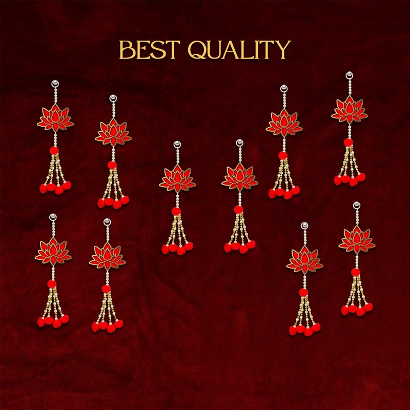 HNA GIFTING HNA GIFTING Handmade Wall Decor Lotus with jhumki Style Hanging for Home DecorDiwali DecorWedding and All Festival Decor Lotus with Pom Pom Pack of 10  - Image 3