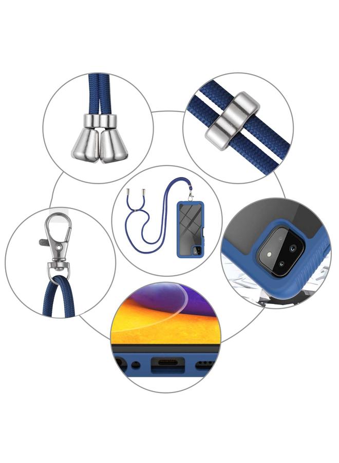 S-TOP Case For Samsung Galaxy A22 5G Starry Sky Solid Color Series Shockproof PC + TPU Protective Case with Neck Strap - Image 4